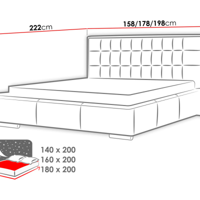 Manželská čalúnená posteľ 180x200 ZARITA - biela ekokoža