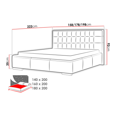 Manželská čalúnená posteľ 180x200 ZARITA - biela ekokoža