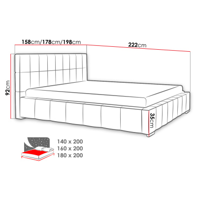 Čalúnená manželská posteľ 140x200 ZANDRA - čierna