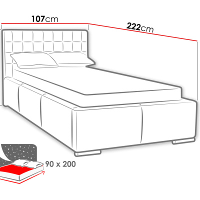 Čalúnená jednolôžková posteľ 90x200 VENTURA - biela eko koža