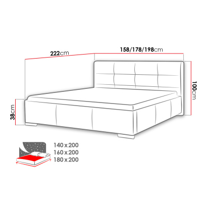 Čalúnená manželská posteľ 180x200 YADRA - béžová eko koža