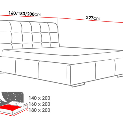 Čalúnená manželská posteľ 180x200 XEVERA - čierna