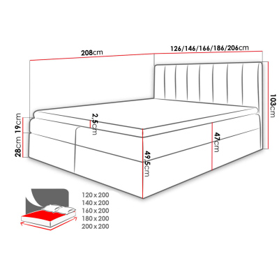 Kontinentálna jednolôžková posteľ 120x200 VICTORO - biela eko koža / čierna + topper ZDARMA