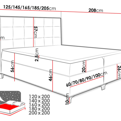 Hotelová jednolôžková posteľ 120x200 SAUL - červená + topper ZDARMA