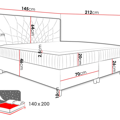 Hotelová manželská posteľ 180x200 RUSK - čierna + topper ZDARMA