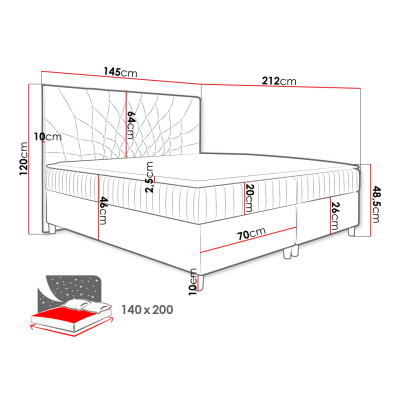 Hotelová manželská posteľ 160x200 RUSK - modrá + topper ZDARMA