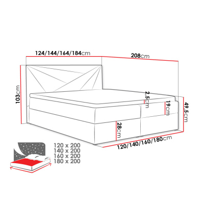 Hotelová manželská posteľ 180x200 TOMASA 5 - šedá + topper ZDARMA