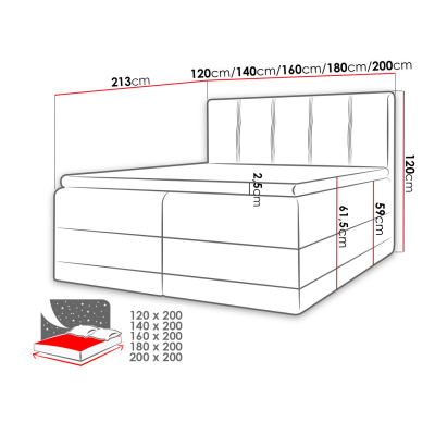 Boxspringová manželská posteľ 200x200 SANDIA - hnedá + topper ZDARMA