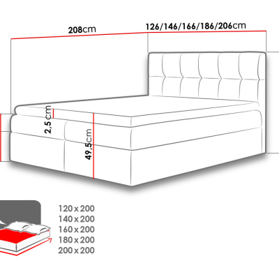 Hotelová manželská posteľ 180x200 KOLDBY - čierna + topper ZDARMA