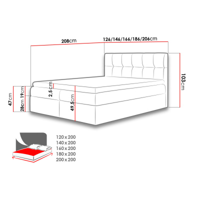 Hotelová manželská posteľ 180x200 KOLDBY - čierna + topper ZDARMA