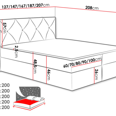 Americká manželská posteľ 200x200 LITZY 1 - khaki + topper ZDARMA