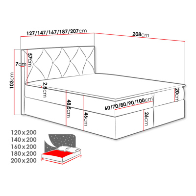 Americká manželská posteľ 160x200 LITZY 1 - šedá + topper ZDARMA