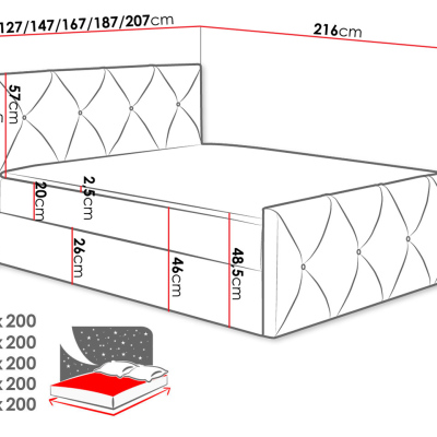 Kontinentálna manželská posteľ 140x200 LITZY 2 - šedá + topper ZDARMA