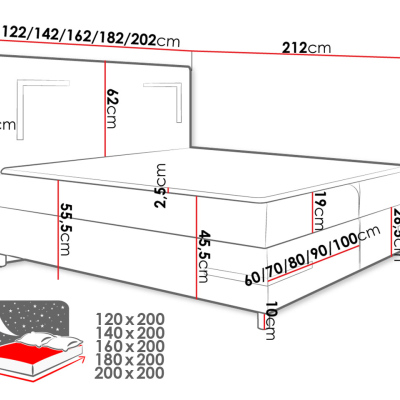 Boxspringová manželská posteľ 180x200 MADENA - biela ekokoža + topper a LED osvetlenie ZDARMA