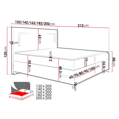 Boxspringová manželská posteľ 180x200 MADENA - biela ekokoža + topper a LED osvetlenie ZDARMA