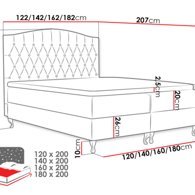 Kontinentálna manželská posteľ 160x200 SALOMON - červená + topper ZDARMA