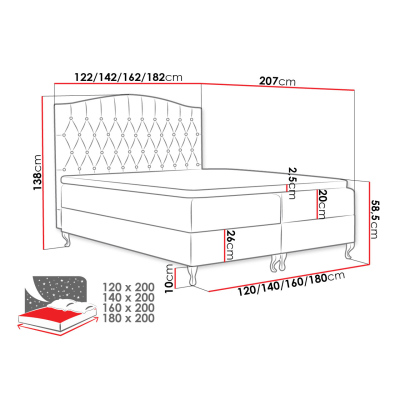 Kontinentálna manželská posteľ 160x200 SALOMON - červená + topper ZDARMA