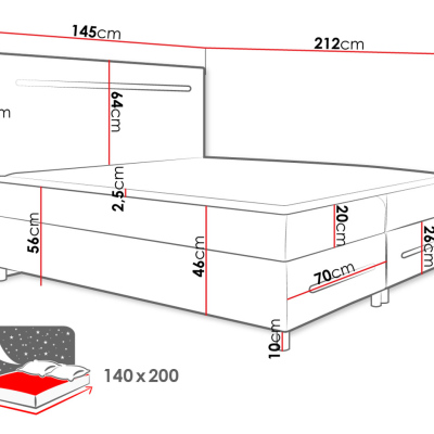 Boxspringová manželská posteľ 180x200 MARIELA - béžová ekokoža + topper a LED osvetlenie ZDARMA