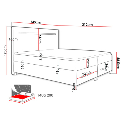 Boxspringová manželská posteľ 180x200 MARIELA - staroružová + topper a LED osvetlenie ZDARMA