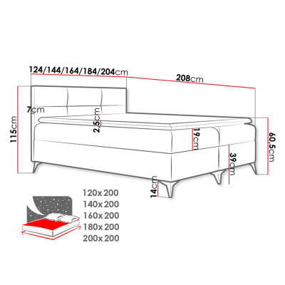 Americká manželská posteľ 180x200 MERCHE - béžová ekokoža + topper ZDARMA