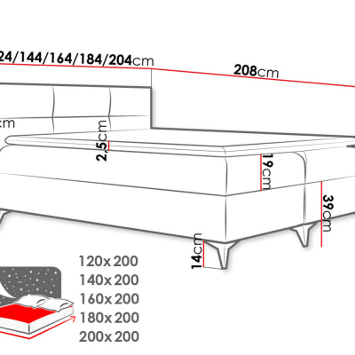 Americká manželská posteľ 180x200 MERCHE - šedá ekokoža + topper ZDARMA