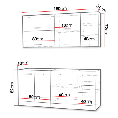 Paneláková kuchyňa 180/180 cm SHAN 3 - šedá / lesklá krémová + príborník ZDARMA