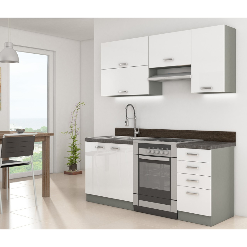 Paneláková kuchyňa 180/180 cm GENJI 2 - lesklá biela / šedá + pracovná doska ZDARMA