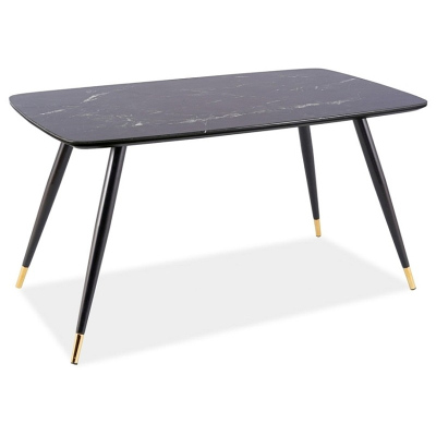 Jedálenský stôl ELON - čierny kameň / čierny / zlatý