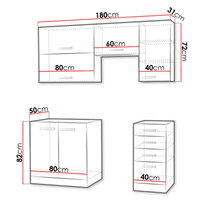 Kuchyňa do paneláku 180/180 cm RONG 2 - šedá / lesklá šedá + LED, príborník a pracovná doska ZDARMA