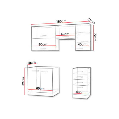 Kuchyňa do paneláku 180/180 cm RONG 2 - šedá / lesklá šedá + LED, príborník a pracovná doska ZDARMA