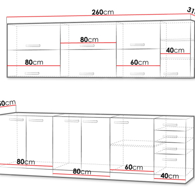 Kuchynská linka 260/260 cm SHAN 4 - šedá / lesklá krémová + LED a pracovná doska ZDARMA