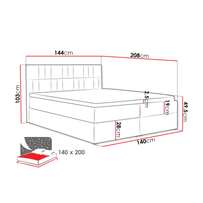 Americká manželská posteľ 140x200 TOMASA 3 - modrá + topper ZDARMA