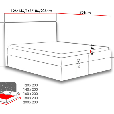 Hotelová manželská posteľ 180x200 ROSENDO - šedá 1 + topper ZDARMA