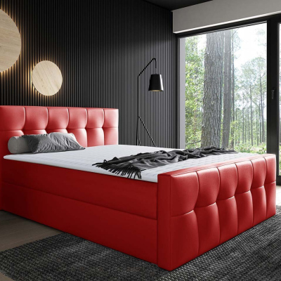 Hotelová manželská posteľ 180x200 ORLIN - červená ekokoža + topper ZDARMA