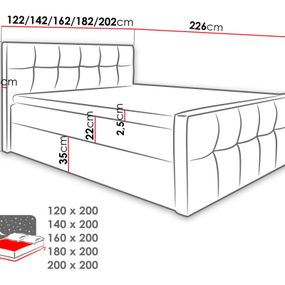 Hotelová manželská posteľ 200x200 ORLIN - červená ekokoža + topper ZDARMA