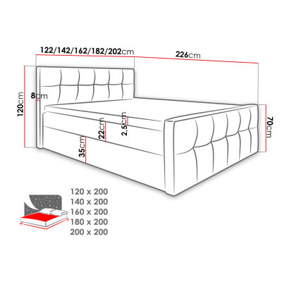 Hotelová manželská posteľ 180x200 ORLIN - červená ekokoža + topper ZDARMA