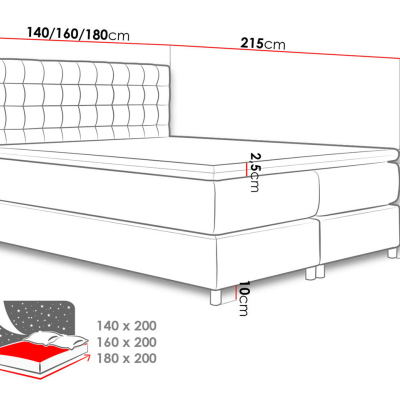 Manželská čalúnená posteľ 180x200 SADIE - svetlá šedá + topper ZDARMA