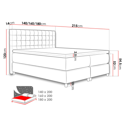 Manželská čalúnená posteľ 140x200 SADIE - tmavá šedá + topper ZDARMA
