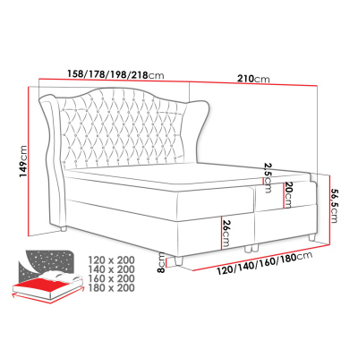 Kontinentálna manželská posteľ 140x200 NEIVA - čierna + topper ZDARMA