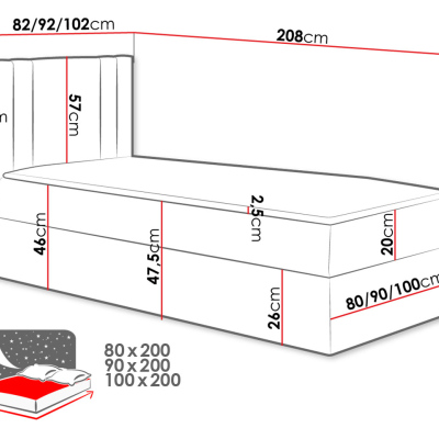 Americká jednolôžková posteľ 100x200 VITORIA MINI - krémová ekokoža, ľavé prevedenie + topper ZDARMA