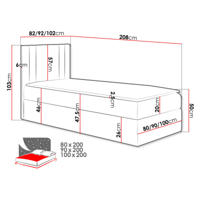 Americká jednolôžková posteľ 100x200 VITORIA MINI - krémová ekokoža, ľavé prevedenie + topper ZDARMA