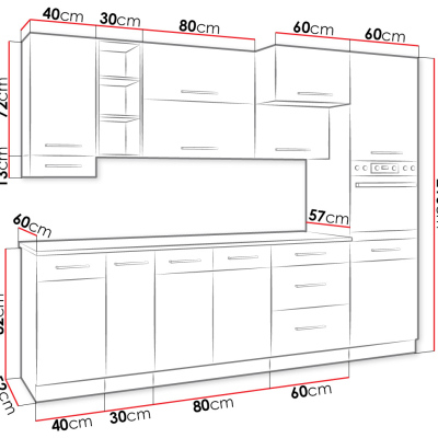 Kuchynská linka 270/270 cm ZHILAN 3 - dub lancelot / matera + LED, drez a pracovná doska ZDARMA