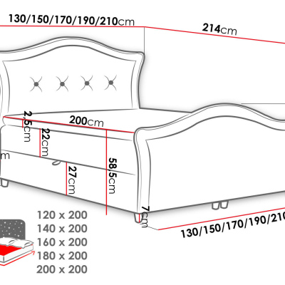 Kontinentálna manželská posteľ 180x200 VARIEL 2 - tmavá šedá + topper ZDARMA