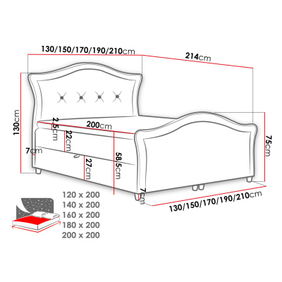 Kontinentálna manželská posteľ 180x200 VARIEL 2 - tmavá šedá + topper ZDARMA