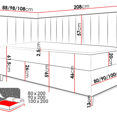 Boxspringová jednolôžková posteľ 90x200 ROCIO 3 - biela ekokoža / modrá 2, ľavé prevedenie + topper ZDARMA