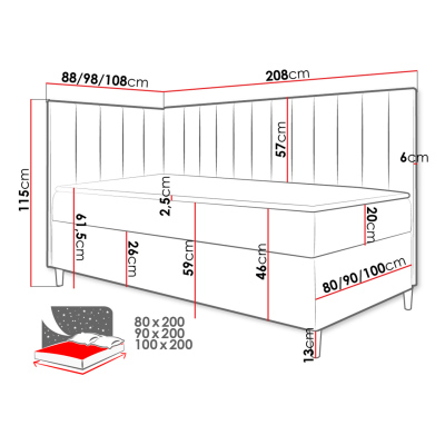 Boxspringová jednolôžková posteľ 90x200 ROCIO 3 - biela ekokoža / modrá 2, ľavé prevedenie + topper ZDARMA