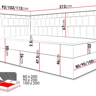 Kontinentálna jednolôžková posteľ 90x200 RAMIRA 3 - biela ekokoža / modrá 2, ľavé prevedenie + topper ZDARMA