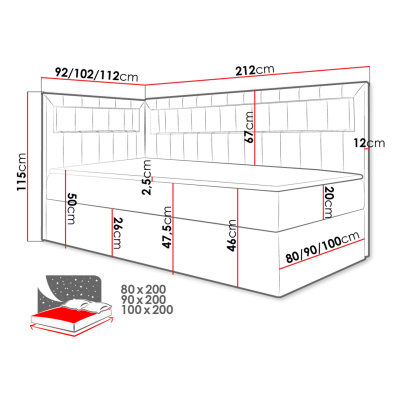 Kontinentálna jednolôžková posteľ 90x200 RAMIRA 3 - biela ekokoža / modrá 2, ľavé prevedenie + topper ZDARMA