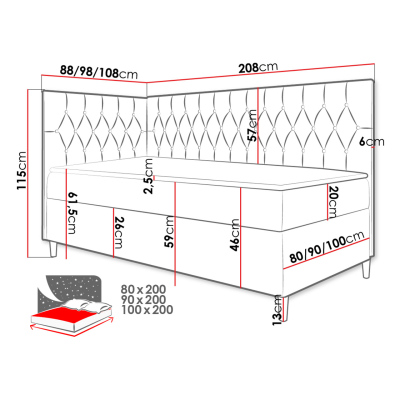 Boxspringová jednolôžková posteľ 80x200 PORFIRO 3 - biela ekokoža / hnedá 2, ľavé prevedenie + topper ZDARMA