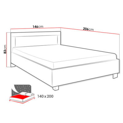 Manželská posteľ s roštom 140x200 TAKA - dub sonoma